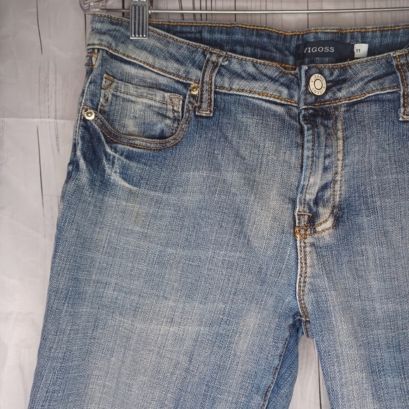 Vigoss Lightly Distressed Boot Cut Blue Denim Jeans - Picture 4 of 16